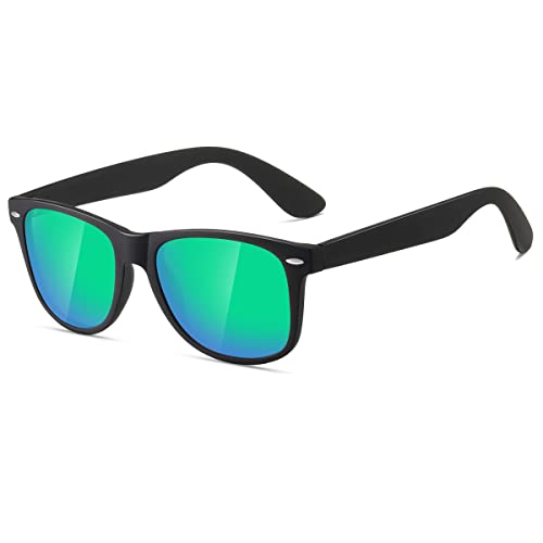 kimorn Polarisierte Sonnenbrille Klassische Unisex Horn Umrandet 80's Retro Eyewear AE0300 (Schwarz&Blau Grün, 52) von kimorn