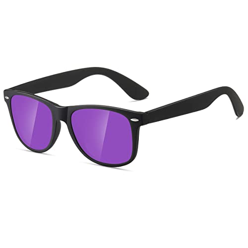 kimorn Polarisierte Sonnenbrille Klassische Unisex Horn Umrandet 80's Retro Eyewear AE0300 (Schwarz&Violett, 52) von kimorn