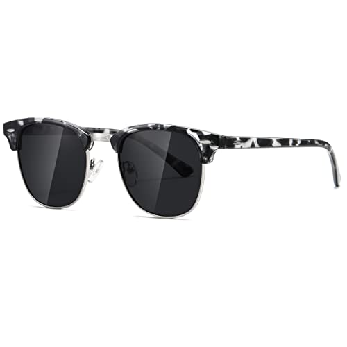 kimorn Polarisierte Sonnenbrille Unisex Retro Halb-Randlos Rahmen Klassisch Eyewear AE0550 (Graue Linse In Schildpatt Grau, 52) von kimorn