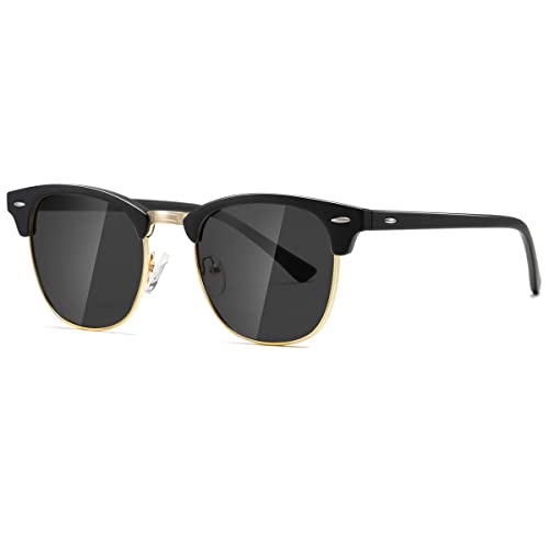 kimorn Polarisierte Sonnenbrille Unisex Retro Halb-Randlos Rahmen Klassisch Eyewear AE0550 (Matt-Schwarz, 52) von kimorn