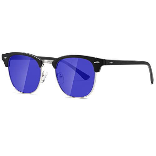 kimorn Polarisierte Sonnenbrille Unisex Retro Halb-Randlos Rahmen Klassisch Eyewear AE0550 (Matte Schwarz&Silber, 52) von kimorn