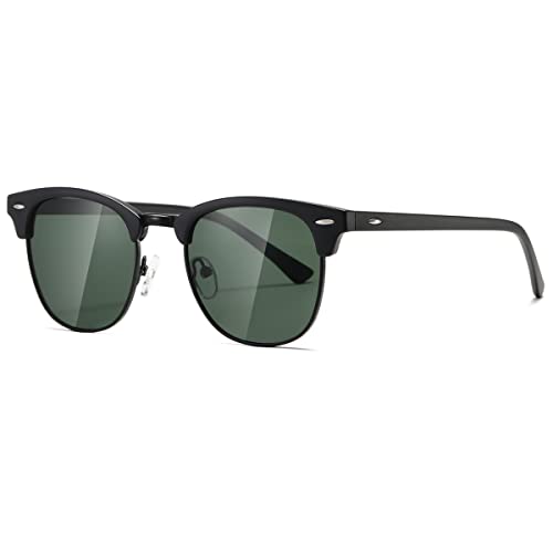 kimorn Polarisierte Sonnenbrille Unisex Retro Halb-Randlos Rahmen Klassisch Eyewear AE0550 (Mattschwarze Grüne Linse, 52) von kimorn