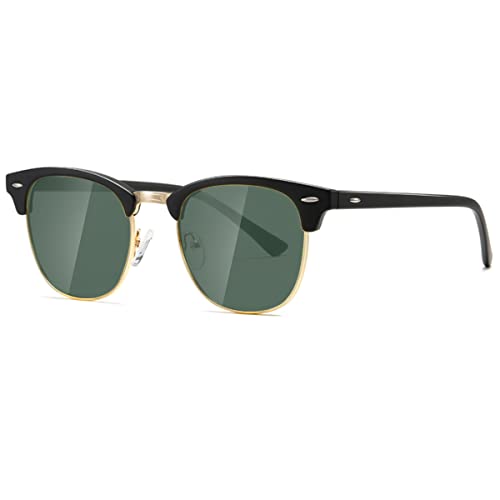 kimorn Polarisierte Sonnenbrille Unisex Retro Halb-Randlos Rahmen Klassisch Eyewear AE0550 (Schwarz&G15, 52) von kimorn