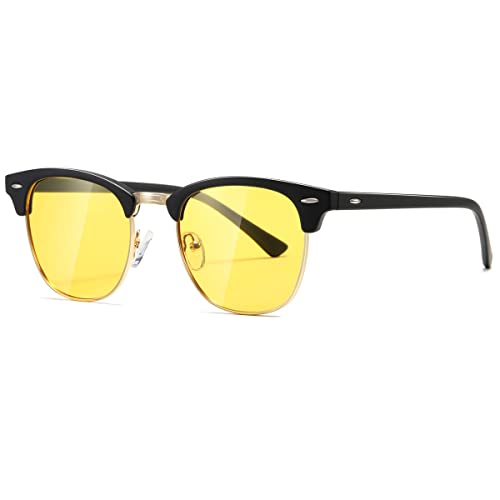 kimorn Polarisierte Sonnenbrille Unisex Retro Halb-Randlos Rahmen Klassisch Eyewear AE0550 (Schwarz&Gelb, 52) von kimorn