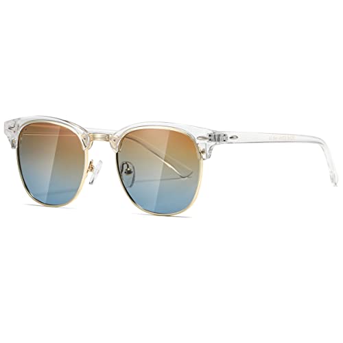 kimorn Polarisierte Sonnenbrille Unisex Retro Halb-Randlos Rahmen Klassisch Eyewear AE0550 (Transparentes Braun Blau, 52) von kimorn