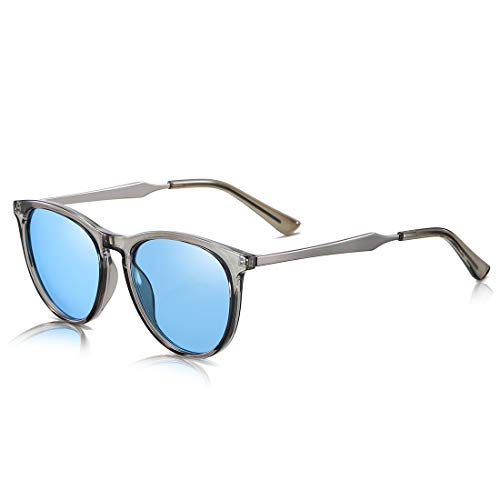 kimorn Polarisierte Sonnenbrille für Damen Herren Cateye Metallrahmen Unisex Klassische Outdoor-Brille K0816 (Transparentes Grau) von kimorn