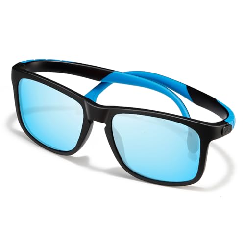 kimorn Polarisierte Sonnenbrille für Männer Frauen Flexible Biegbare Tempel UV400 Schutz Fahren Reise Outdoor Sport (Mattschwarz&blau &Ice Blue) von kimorn