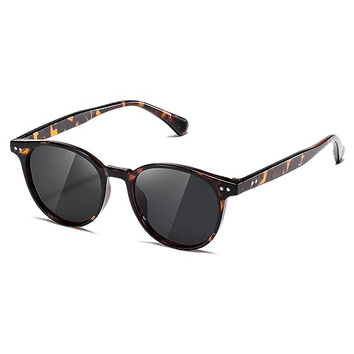 kimorn Polarisierte Sonnenbrille für damen und herren Retro Trendy Sonnenbrille 90's Vintage Runde Rahmen K1515 (Schildkröte/Grau) von kimorn