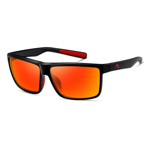 kimorn Polarisierte quadratische Sonnenbrille für Männer/Frauen Vintage/klassisch/Golf/Fahren/Reise Brillen (Black frame/Red mercury lens) von kimorn