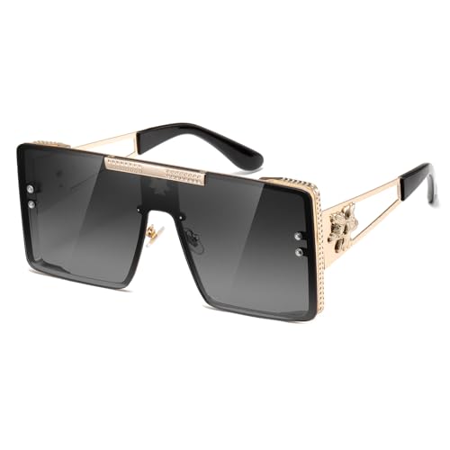 kimorn Quadratische, übergroße Sonnenbrille für Damen und Herren, Oversize-Flat-Top Rahmen und Luxus Gold-Detail – Unisex, UV400 Schutz, Modischer Eyecatcher K1470 (Gold/Gradient Grey) von kimorn