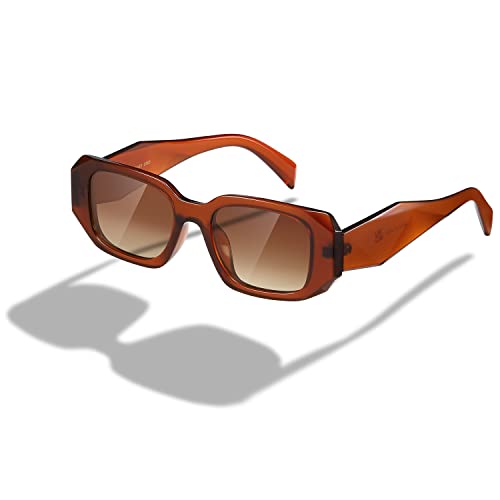 kimorn Rechteck Sonnenbrille für Frauen Männer Trendy Retro Trendy Sonnenbrille 90's Vintage Square Frame (Amber Frame Gradient Brown Linse) von kimorn