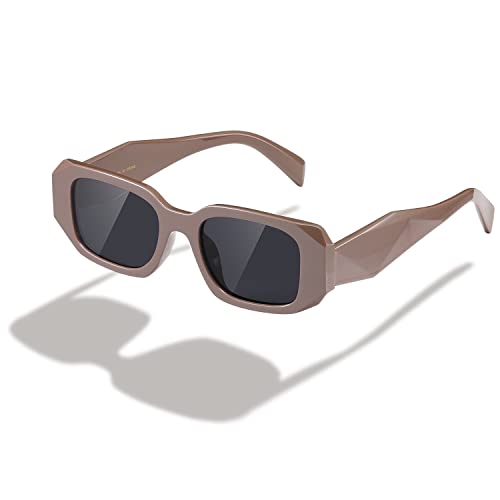 kimorn Rechteck Sonnenbrille für Frauen Männer Trendy Retro Trendy Sonnenbrille 90's Vintage Square Frame (Light Coffee Frame Grey Gläser) von kimorn