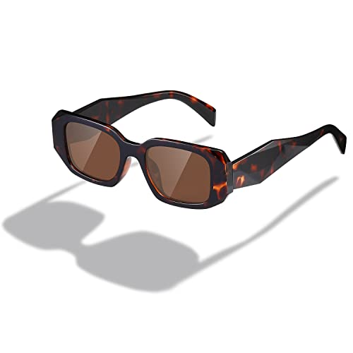 kimorn Rechteck Sonnenbrille für Frauen Männer Trendy Retro Trendy Sonnenbrille 90's Vintage Square Frame (Schildpatt Rahmen Braune Linse) von kimorn