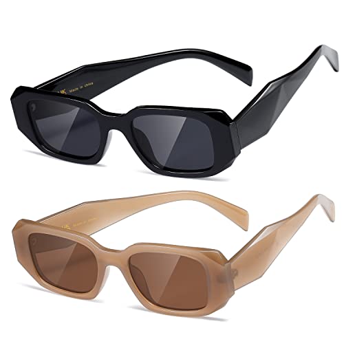 kimorn Rechteck Sonnenbrille für Frauen Männer Trendy Retro Trendy Sonnenbrille 90's Vintage Square Frame (Schwarz+Camel Frame Braune Linse) von kimorn