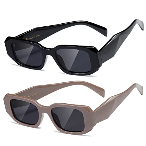 kimorn Rechteck Sonnenbrille für Frauen Männer Trendy Retro Trendy Sonnenbrille 90's Vintage Square Frame (Schwarz+Light Coffee Frame Grey Gläser) von kimorn