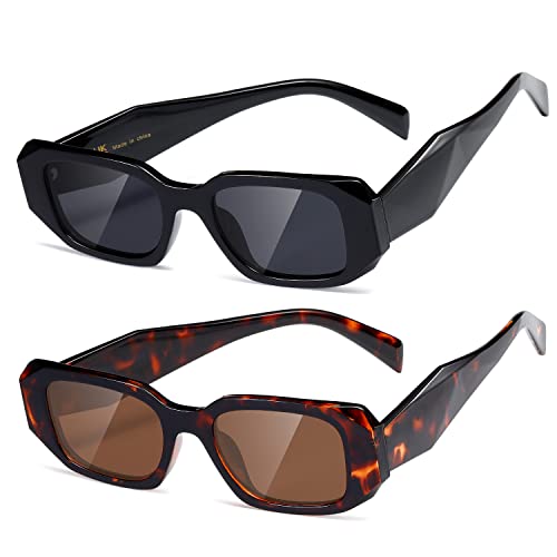 kimorn Rechteck Sonnenbrille für Frauen Männer Trendy Retro Trendy Sonnenbrille 90's Vintage Square Frame (Schwarz+Schildpatt Rahmen Braune Linse) von kimorn