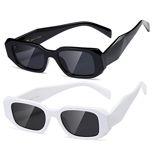 kimorn Rechteck Sonnenbrille für Frauen Männer Trendy Retro Trendy Sonnenbrille 90's Vintage Square Frame (Schwarz+Weißer Rahmen graue Linse) von kimorn