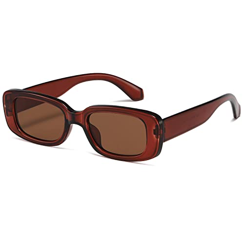 kimorn Rechteckig Sonnenbrillen für Damen Herren Trendige Retro Mode Brille 90er Vintage modisch UV 400 Schutz Quadratischer Rahmen K1200 (Brauner Rahmen Braune Linse, 65) von kimorn