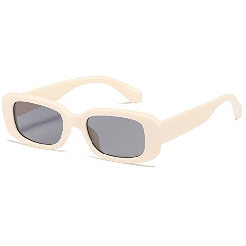 kimorn Rechteckig Sonnenbrillen für Damen Herren Trendige Retro Mode Brille 90er Vintage modisch UV 400 Schutz Quadratischer Rahmen K1200 (Cremefarbener Rahmen, graue Linse, 65) von kimorn