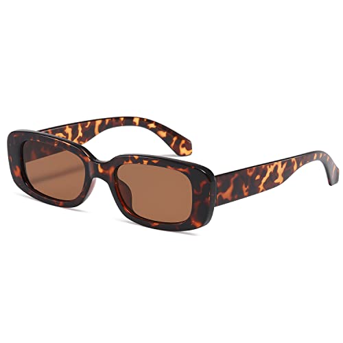 kimorn Rechteckig Sonnenbrillen für Damen Herren Trendige Retro Mode Brille 90er Vintage modisch UV 400 Schutz Quadratischer Rahmen K1200 (Leopard Frame Brown Lens, 65) von kimorn