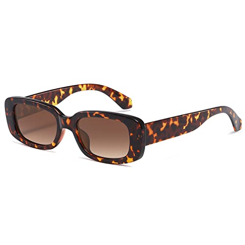 kimorn Rechteckig Sonnenbrillen für Damen Herren Trendige Retro Mode Brille 90er Vintage modisch UV 400 Schutz Quadratischer Rahmen K1200 (Leopard-Rahmen-Steigungs-Braun, 65) von kimorn