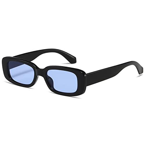 kimorn Rechteckig Sonnenbrillen für Damen Herren Trendige Retro Mode Brille 90er Vintage modisch UV 400 Schutz Quadratischer Rahmen K1200 (Schwarzer Rahmen, blaue Linse, 65) von kimorn