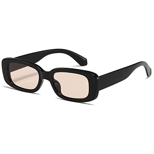 kimorn Rechteckig Sonnenbrillen für Damen Herren Trendige Retro Mode Brille 90er Vintage modisch UV 400 Schutz Quadratischer Rahmen K1200 (Schwarzer Rahmen, braune Linse, 65) von kimorn