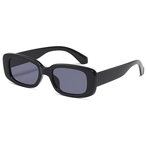 kimorn Rechteckig Sonnenbrillen für Damen Herren Trendige Retro Mode Brille 90er Vintage modisch UV 400 Schutz Quadratischer Rahmen K1200 (Schwarzer Rahmen, graue Linse, 65) von kimorn