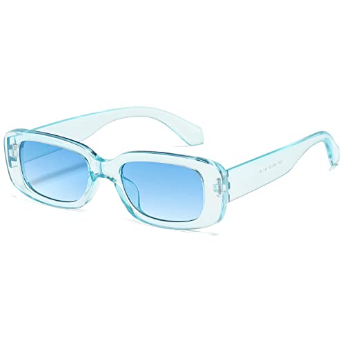 kimorn Rechteckig Sonnenbrillen für Damen Herren Trendige Retro Mode Brille 90er Vintage modisch UV 400 Schutz Quadratischer Rahmen K1200 (Transparenter blauer Rahmen Blaue Linse, 65) von kimorn