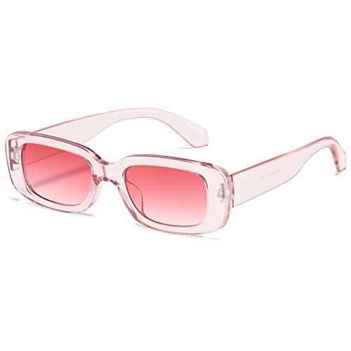 kimorn Rechteckig Sonnenbrillen für Damen Herren Trendige Retro Mode Brille 90er Vintage modisch UV 400 Schutz Quadratischer Rahmen K1200 (Transparenter rosa Rahmen Rosa Linse, 65) von kimorn