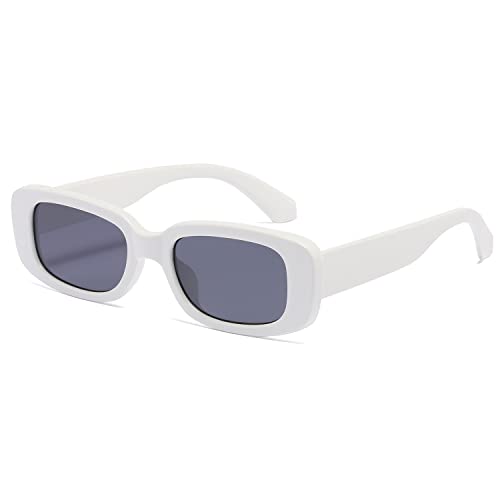 kimorn Rechteckig Sonnenbrillen für Damen Herren Trendige Retro Mode Brille 90er Vintage modisch UV 400 Schutz Quadratischer Rahmen K1200 (Weißer Rahmen, graue Linse, 65) von kimorn