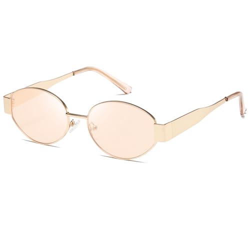 kimorn Retro Sonnenbrille Damen Herren Oval Metal Trendy Classic UV400 schnelle brille K1653 (Gold/Pink) von kimorn