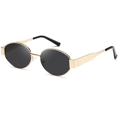 kimorn Retro Sonnenbrille Damen Herren Oval Metal Trendy Classic UV400 schnelle brille K1653 (Gold/Schwarz) von kimorn