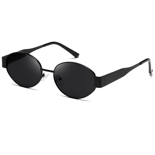 kimorn Retro Sonnenbrille Damen Herren Oval Metal Trendy Classic UV400 schnelle brille K1653 (Schwarz/Grau) von kimorn