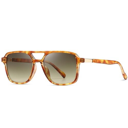 kimorn Retro Sonnenbrille für Damen Herren Trendy Retro Sonnenbrille Rechteck Rahmen Schatten K1649 (Gelbe Schildkröte/Braun) von kimorn