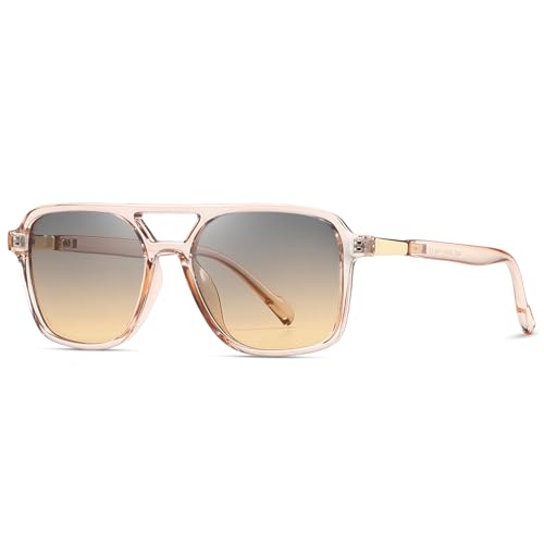 kimorn Retro Sonnenbrille für Damen Herren Trendy Retro Sonnenbrille Rechteck Rahmen Schatten K1649 (Rosa/Grau Braun) von kimorn