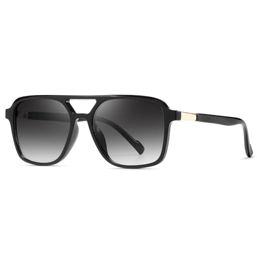 kimorn Retro Sonnenbrille für Damen Herren Trendy Retro Sonnenbrille Rechteck Rahmen Schatten K1649 (Schwarz/Farbverlauf Grau) von kimorn