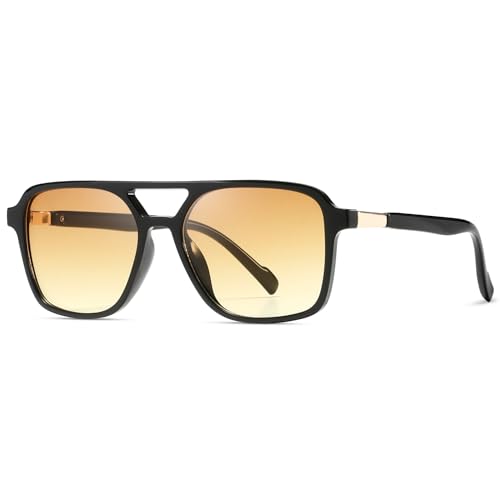 kimorn Retro Sonnenbrille für Damen Herren Trendy Retro Sonnenbrille Rechteck Rahmen Schatten K1649 (Schwarz/Gelb) von kimorn