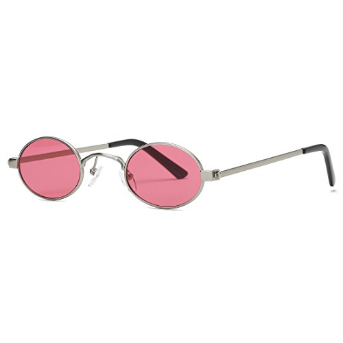 kimorn Sonnenbrille Kleine Runde Metallrahmen Oval Bonbonfarben Unisex Gläser K0577 (Silber&Rot) von kimorn