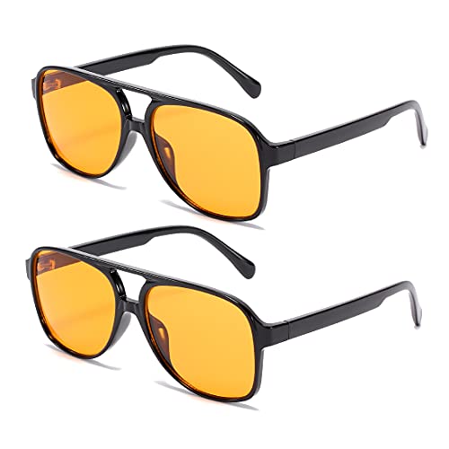 kimorn Sonnenbrille für Damen Herren Klassischer Vintage Gelbes Glas mit großem Rahmen Retro 70er Brille K1017 (Gelb) von kimorn