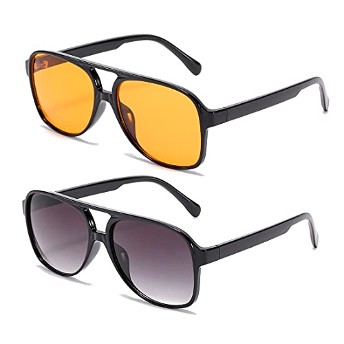 kimorn Sonnenbrille für Damen Herren Klassischer Vintage Gelbes Glas mit großem Rahmen Retro 70er Brille K1017 (Gelb Schwarz) von kimorn