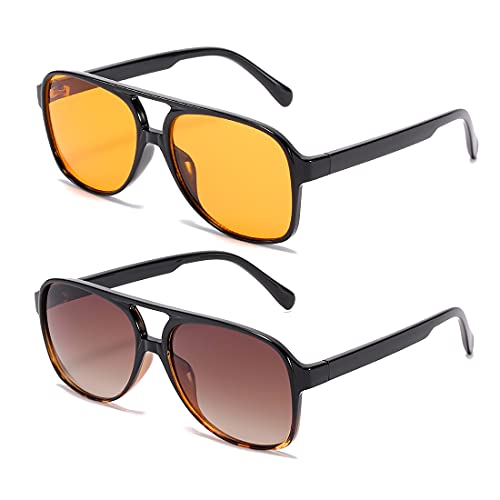 kimorn Sonnenbrille für Damen Herren Klassischer Vintage Gelbes Glas mit großem Rahmen Retro 70er Brille K1017 (Gelbes Schildpatt) von kimorn