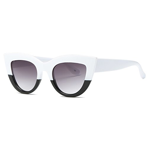 kimorn Sonnenbrille für Damen Metall Scharniere Cat Eye Kunststoffrahmen Sonne Gläser K0568 (Weiß&Rauch) von kimorn