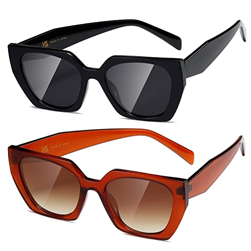 kimorn Sonnenbrille für Frauen Männer Trendy Retro Trendy Sonnenbrille 90er Jahre Vintage Y2K Oversize Square Frame Shades Sunnies K1354 (Schwarz+Amber Frame Gradient Brown Linse) von kimorn