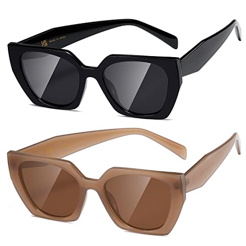 kimorn Sonnenbrille für Frauen Männer Trendy Retro Trendy Sonnenbrille 90er Jahre Vintage Y2K Oversize Square Frame Shades Sunnies K1354 (Schwarz+Camel Frame Braune Linse) von kimorn