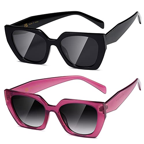 kimorn Sonnenbrille für Frauen Männer Trendy Retro Trendy Sonnenbrille 90er Jahre Vintage Y2K Oversize Square Frame Shades Sunnies K1354 (Schwarz+Lila Rahmen Gradient Grey Gläser) von kimorn