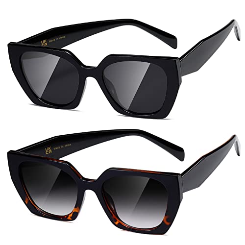 kimorn Sonnenbrille für Frauen Männer Trendy Retro Trendy Sonnenbrille 90er Jahre Vintage Y2K Oversize Square Frame Shades Sunnies K1354 (Schwarz+Schwarz-Schildpatt Rahmen Gradient Grey Gläser) von kimorn