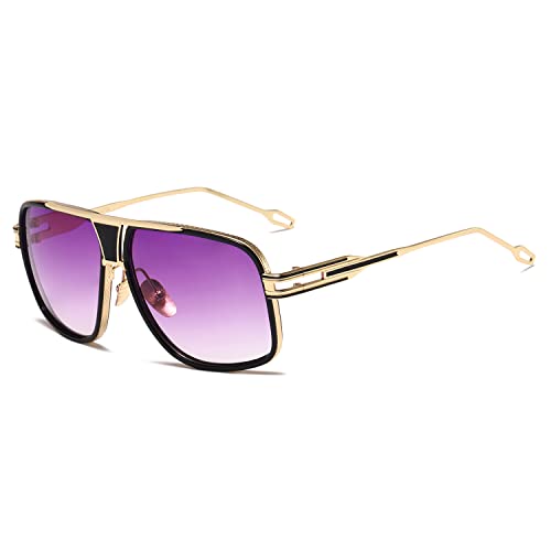 kimorn Sonnenbrille für Herren Retro Goggle Metallrahmen Classic Eyewear AE0336 (Gold/Farbverlauf Lila, 62) von kimorn