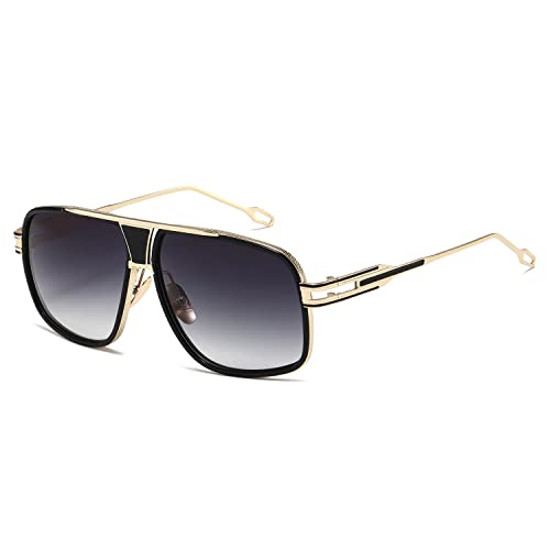 kimorn Sonnenbrille für Herren Retro Goggle Metallrahmen Classic Eyewear AE0336 (Gold&Grau, 62) von kimorn