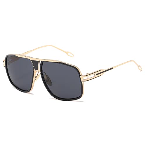 kimorn Sonnenbrille für Herren Retro Goggle Metallrahmen Classic Eyewear AE0336 (Gold&Schwarz, 62) von kimorn